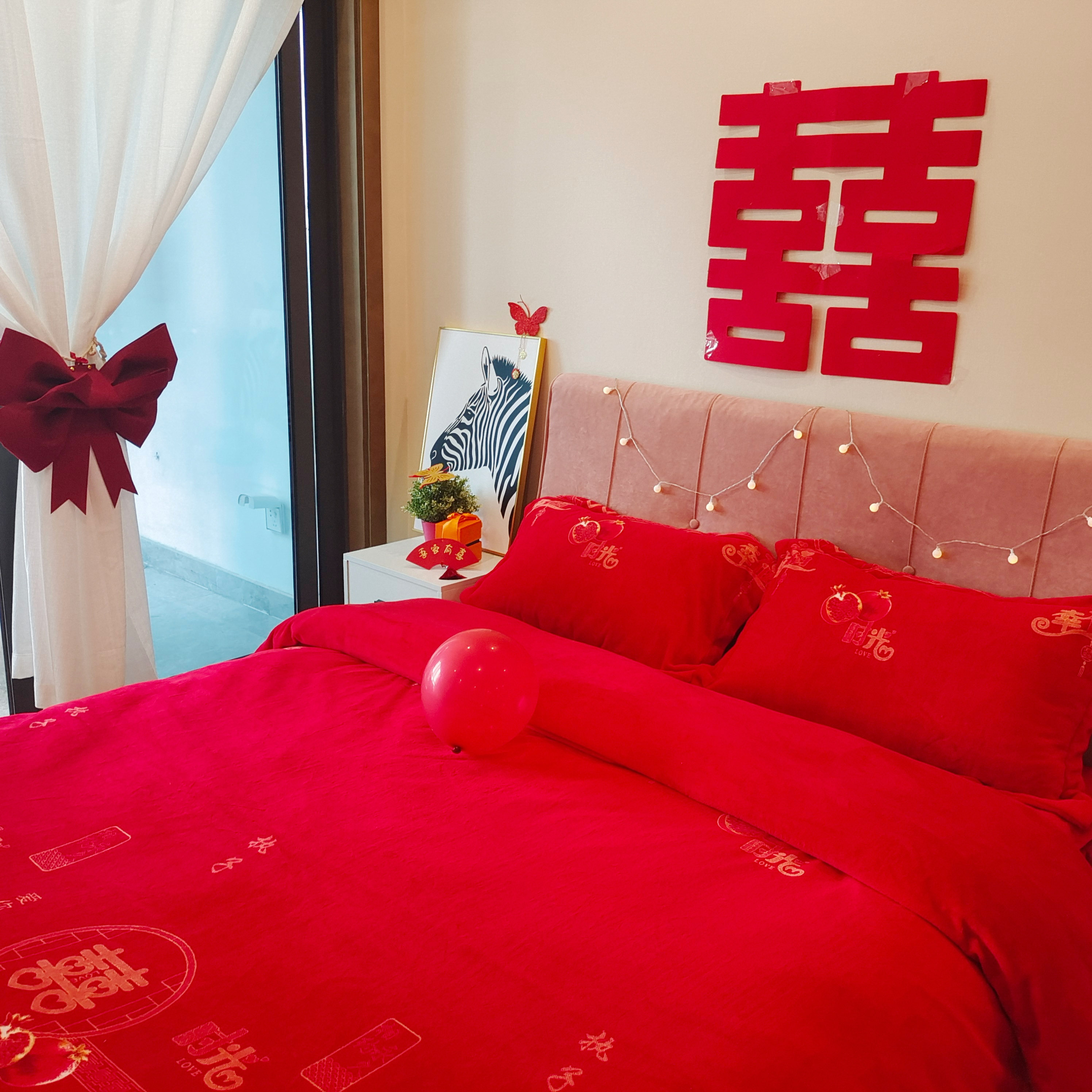 91家纺网 家纺一手货源 找家纺 金麦家纺 新款婚庆牛奶绒印花婚庆被大红喜被四件套 执子之手