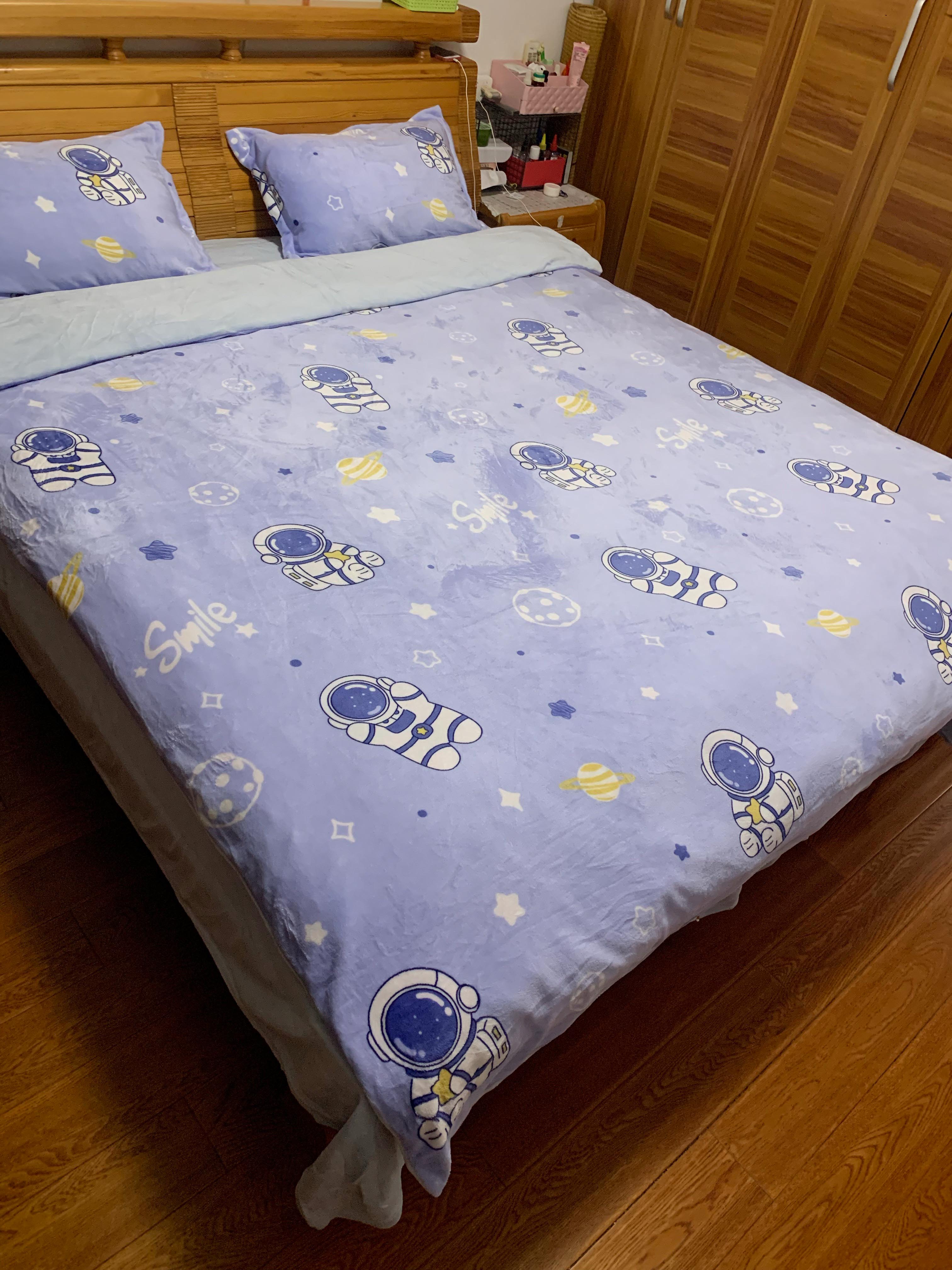 91家纺网 家纺一手货源 找家纺 川悦生活2022供货高克重小清新牛奶绒印花四件套 星星宇航员