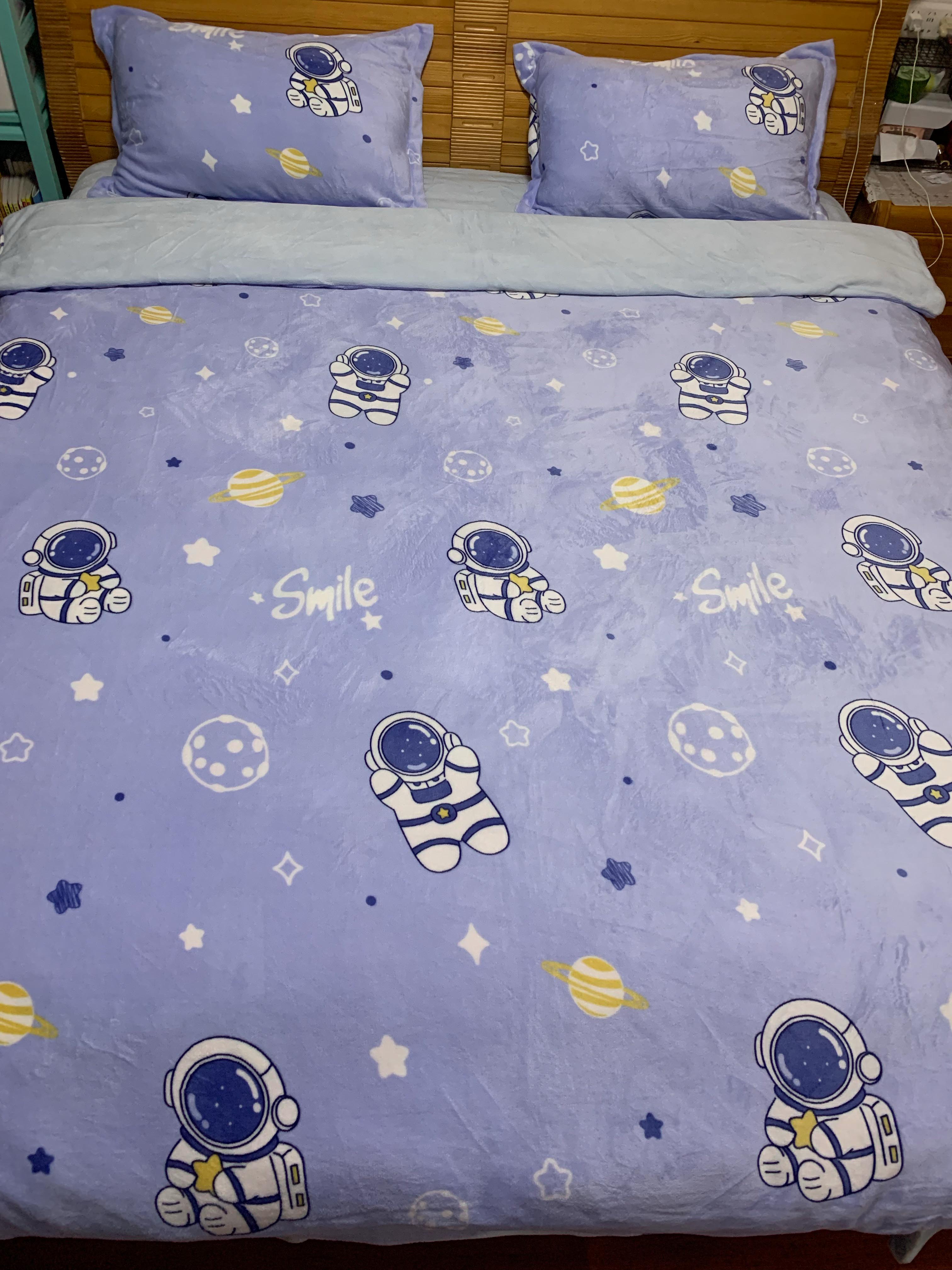 91家纺网 家纺一手货源 找家纺 川悦生活2022供货高克重小清新牛奶绒印花四件套 星星宇航员