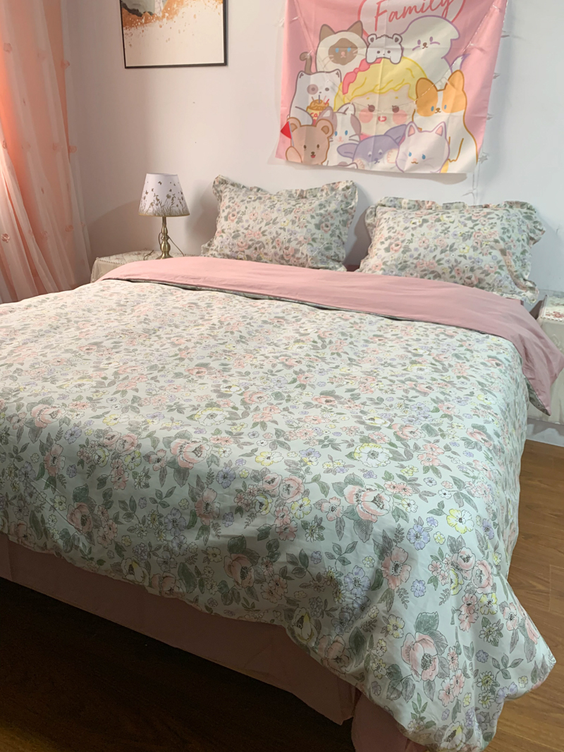 91家纺网 家纺一手货源 找家纺 潮邦 2025新款全棉韩式复古风四件套系列 优雅花香