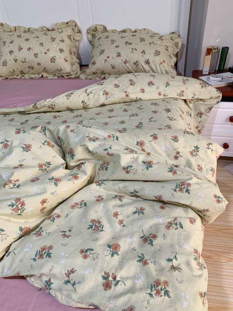 91家纺网 家纺一手货源 找家纺 潮邦 2025新款全棉韩式复古风四件套系列 花悦