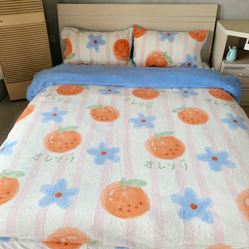 91家纺网 家纺一手货源 找家纺 金鑫汇 2022新款牛奶绒四件套系列 甜橙-粉