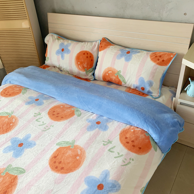 91家纺网 家纺一手货源 找家纺 金鑫汇 2022新款牛奶绒四件套系列 甜橙-粉