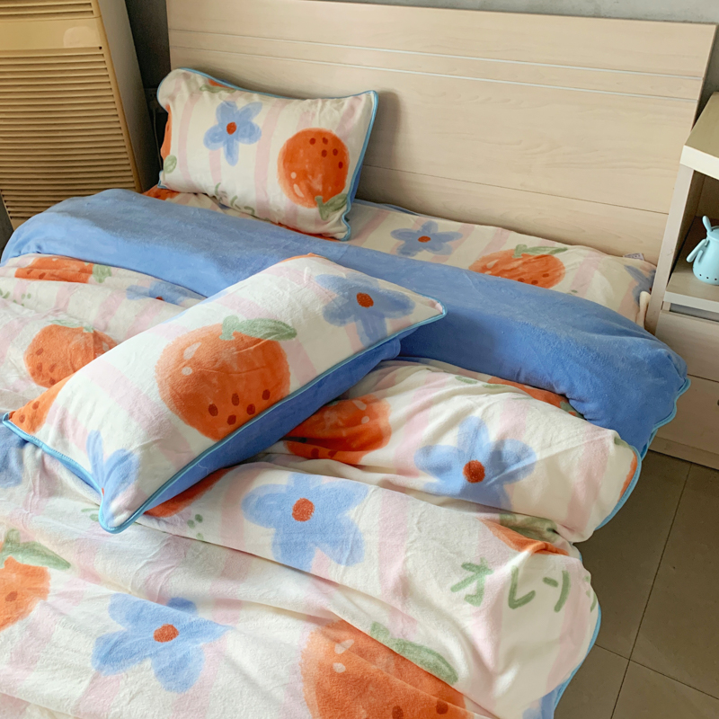 91家纺网 家纺一手货源 找家纺 金鑫汇 2022新款牛奶绒四件套系列 甜橙-粉