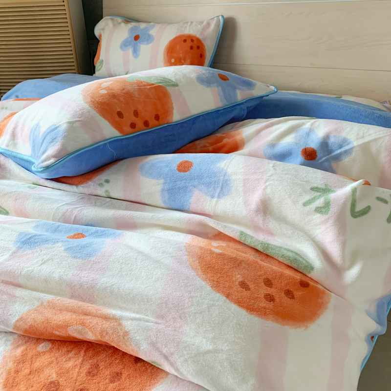 91家纺网 家纺一手货源 找家纺 金鑫汇 2022新款牛奶绒四件套系列 甜橙-粉