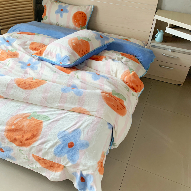 91家纺网 家纺一手货源 找家纺 金鑫汇 2022新款牛奶绒四件套系列 甜橙-粉