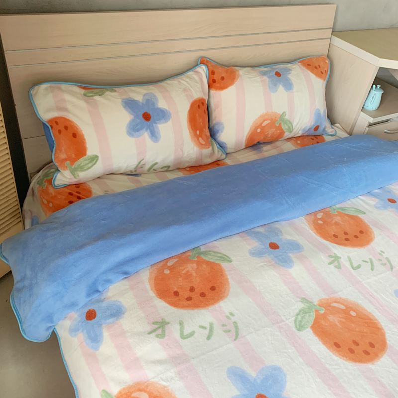 91家纺网 家纺一手货源 找家纺 金鑫汇 2022新款牛奶绒四件套系列 甜橙-粉