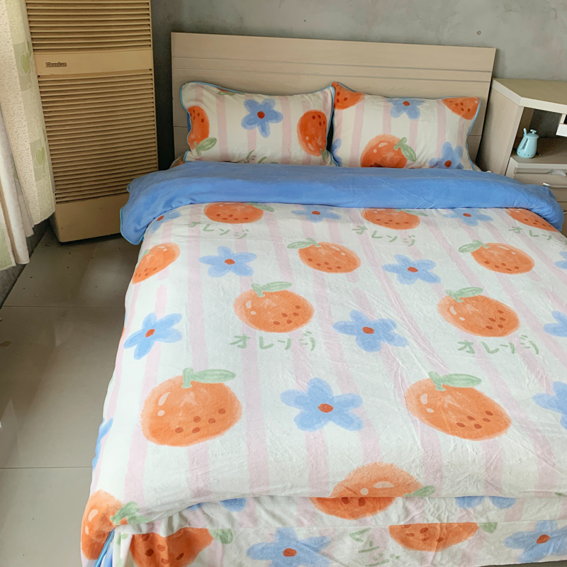 91家纺网 家纺一手货源 找家纺 金鑫汇 2022新款牛奶绒四件套系列 甜橙-粉