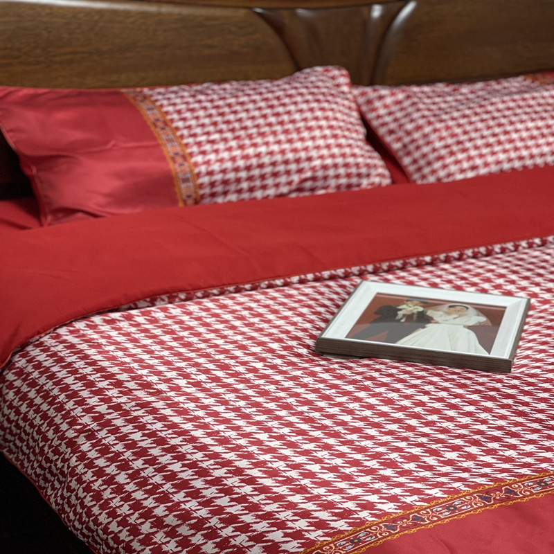 91家纺网 家纺一手货源 找家纺 用心2022新款高端数码印花刺绣款婚庆四件套系列2 云喜