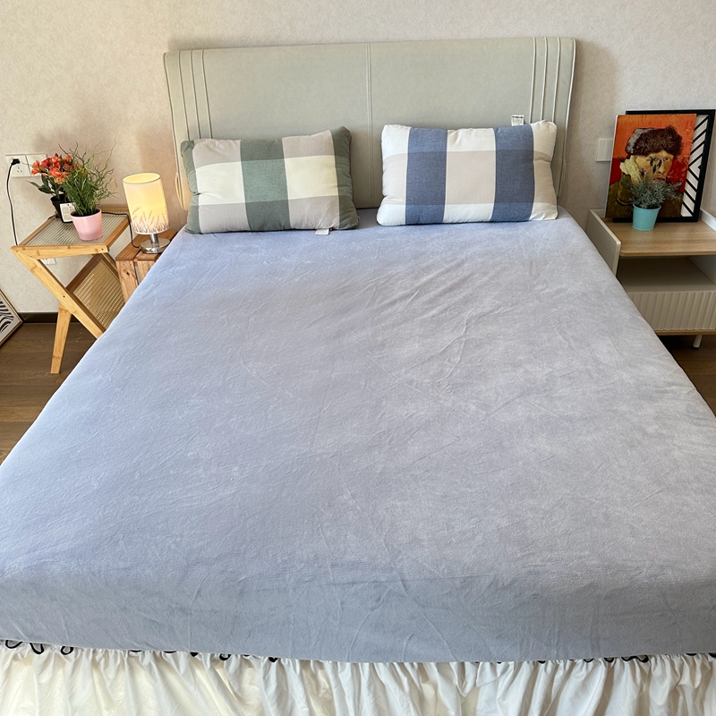 91家纺网 家纺一手货源 找家纺 好阁 2022新款200g牛奶绒单品床笠 冰川蓝