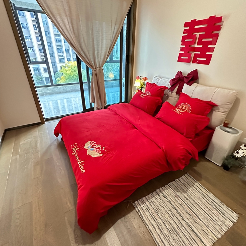 91家纺网 家纺一手货源 找家纺 （总）玉雅家纺 2025新款亲肤棉刺绣婚庆四件套