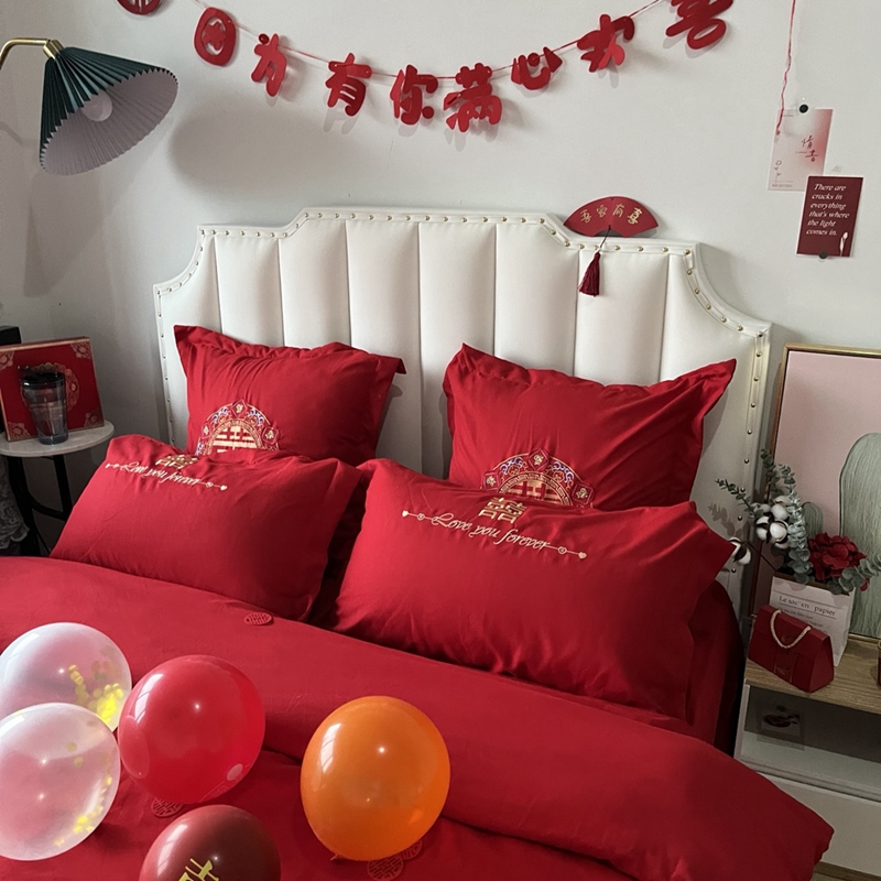 91家纺网 家纺一手货源 找家纺 玉雅家纺 2025新款亲肤棉刺绣婚庆四件套 唯 一