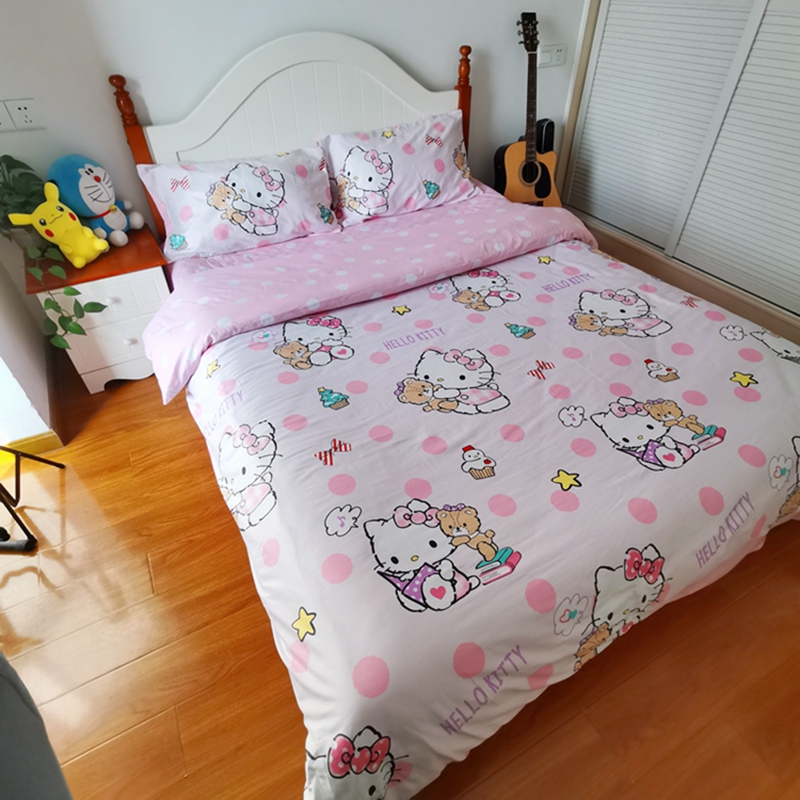 91家纺网 家纺一手货源 找家纺 正版授权HelloKitty系列全棉13372四件套小熊KT