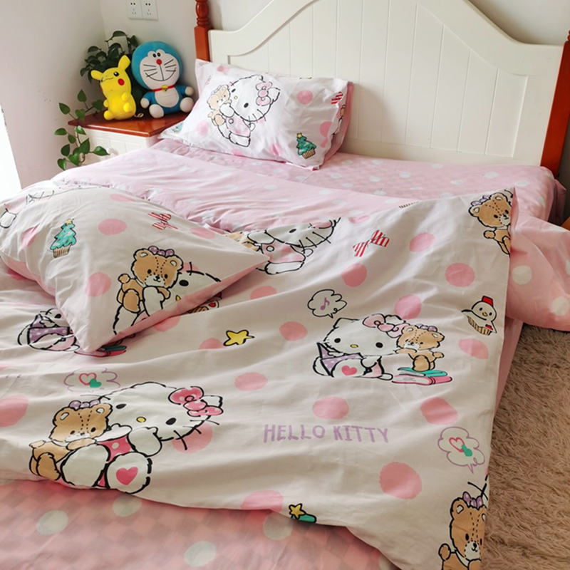 91家纺网 家纺一手货源 找家纺 正版授权HelloKitty系列全棉13372四件套小熊KT