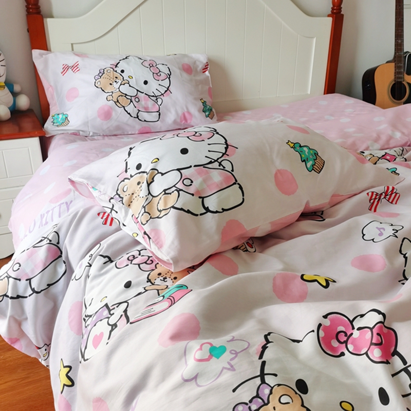 91家纺网 家纺一手货源 找家纺 正版授权HelloKitty系列全棉13372四件套小熊KT