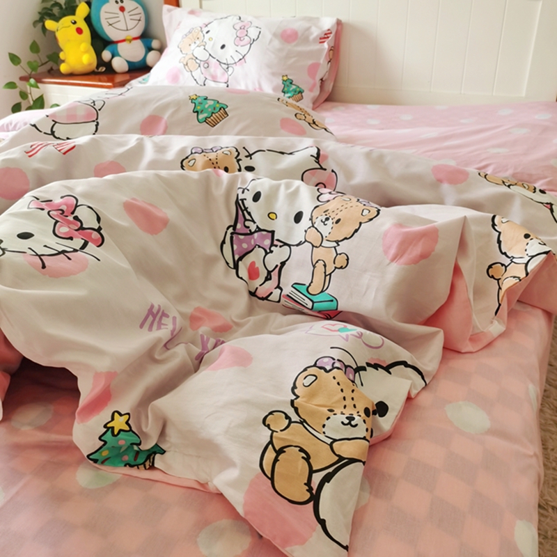 91家纺网 家纺一手货源 找家纺 正版授权HelloKitty系列全棉13372四件套小熊KT