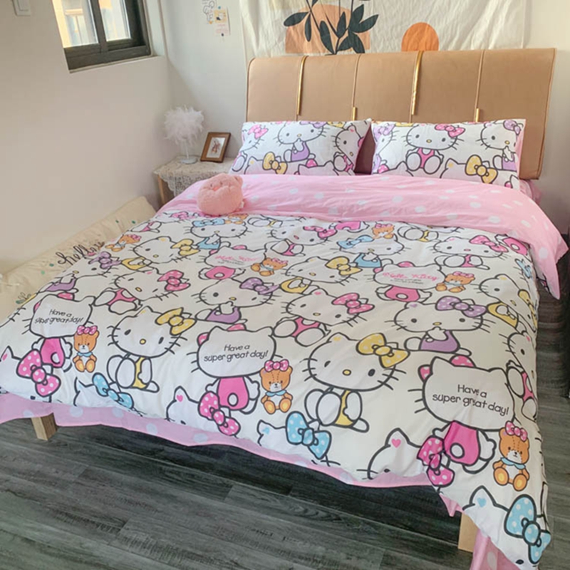 91家纺网 家纺一手货源 找家纺 正版授权HelloKitty系列全棉13372四件套多彩KT