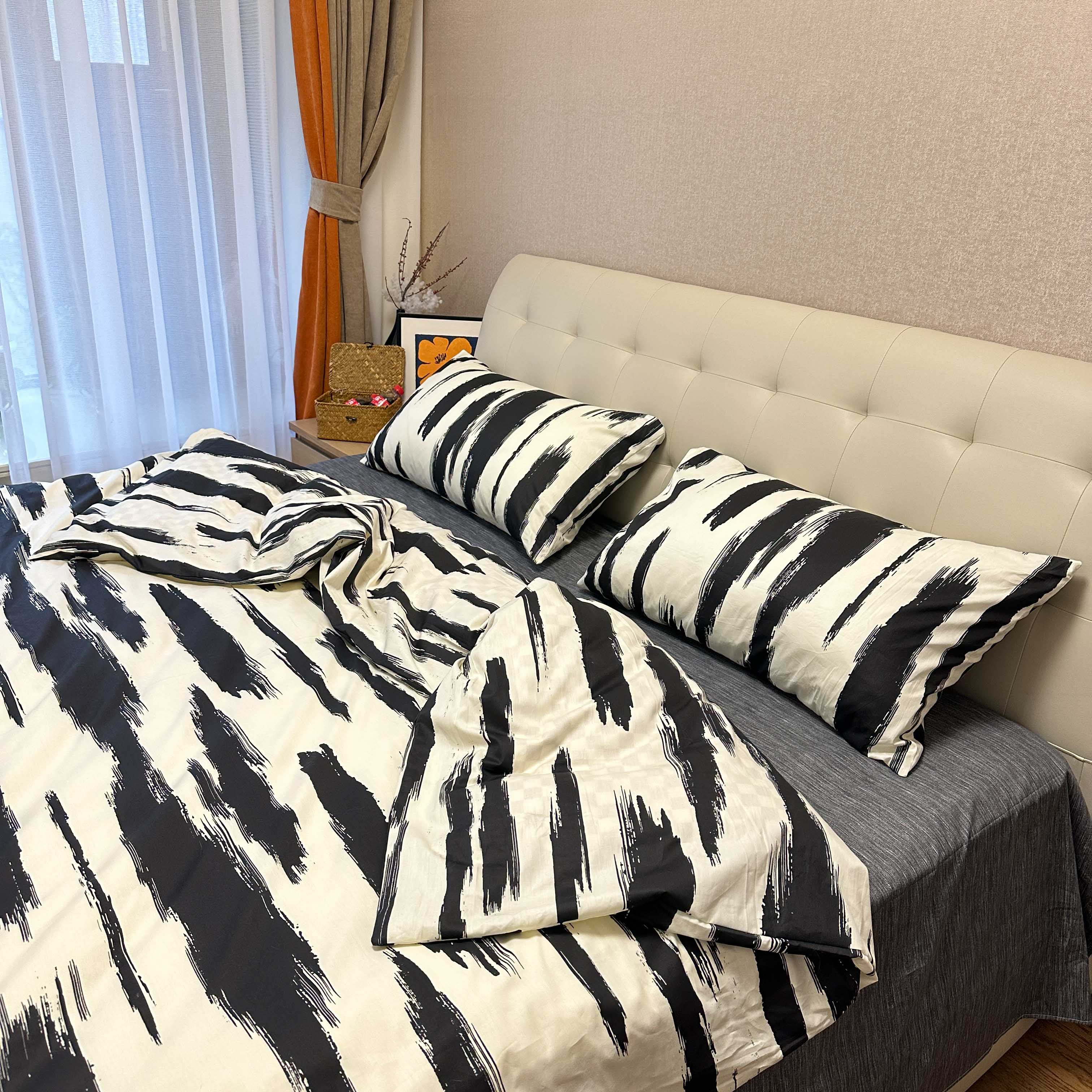91家纺网 家纺一手货源 找家纺 暮思2023北欧简约水波纹博主13372纯棉四件套水波纹炭黑