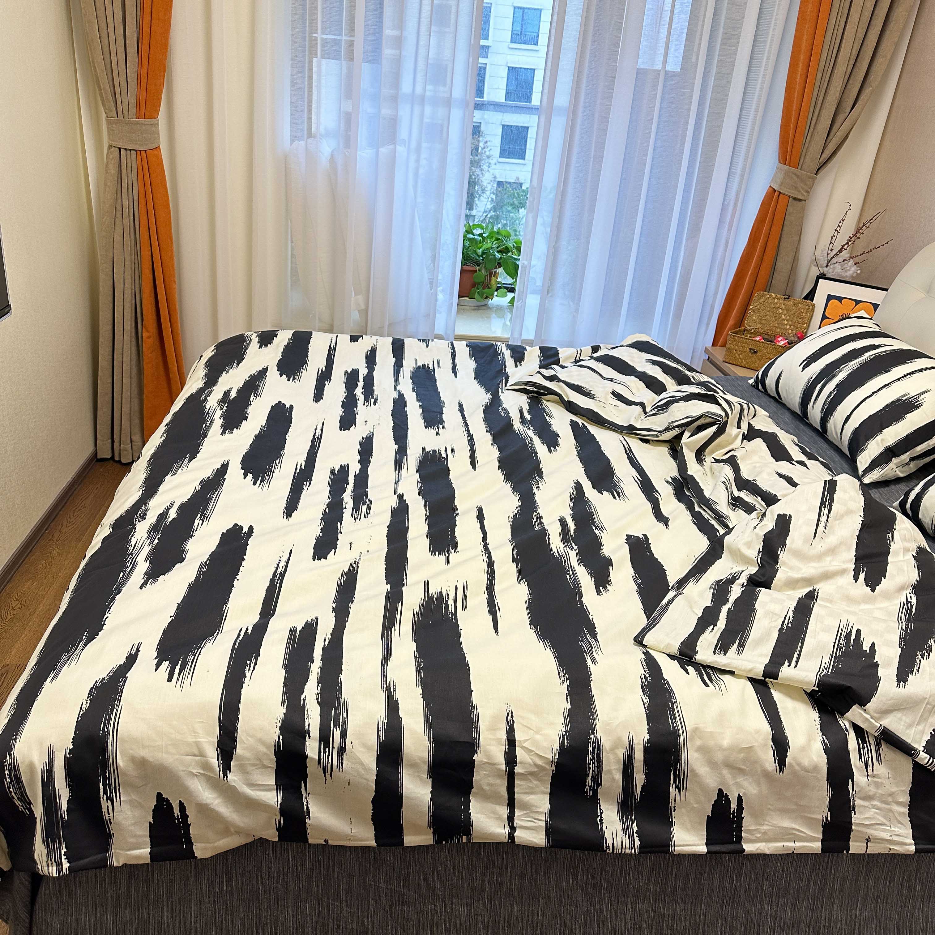 91家纺网 家纺一手货源 找家纺 暮思2023北欧简约水波纹博主13372纯棉四件套水波纹炭黑