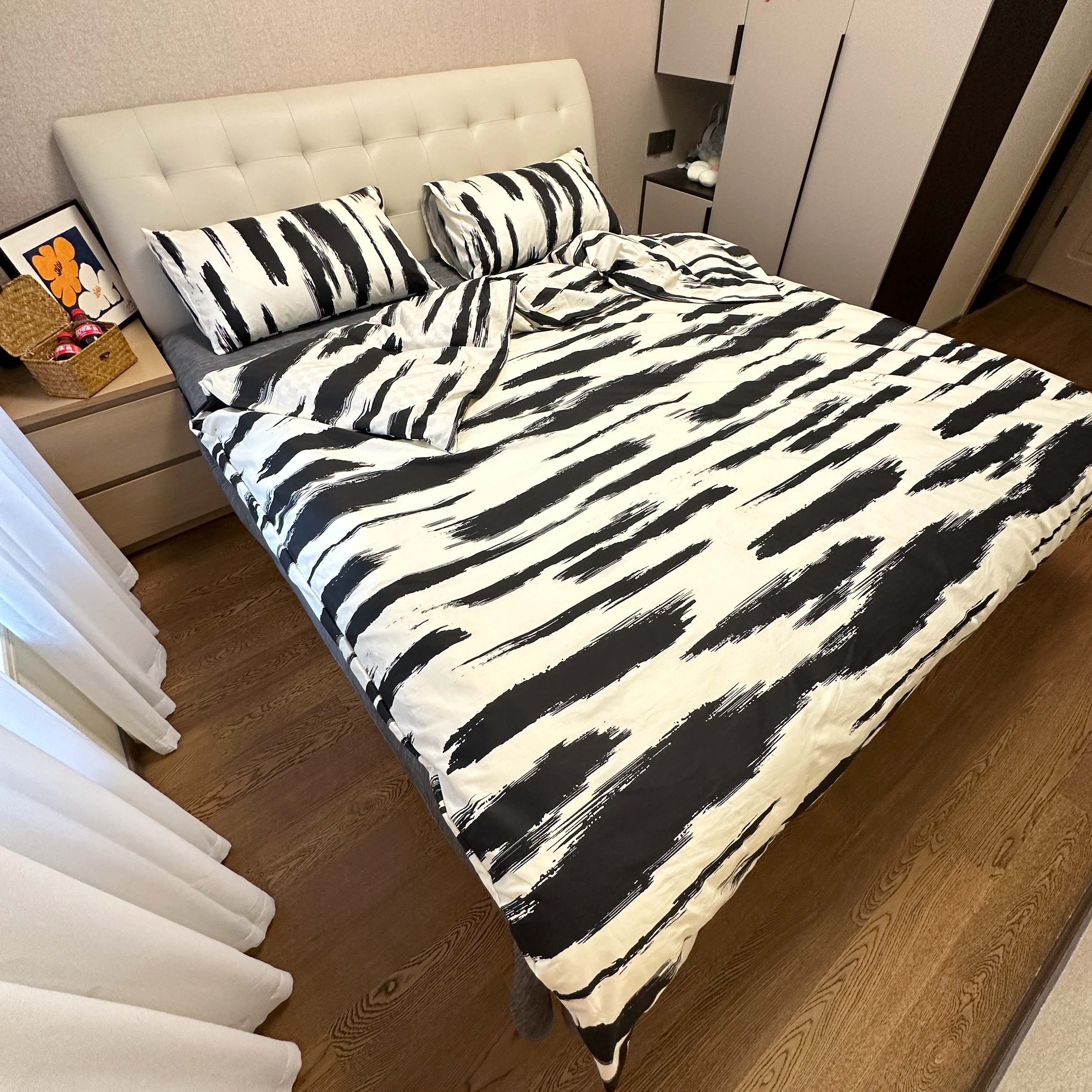 91家纺网 家纺一手货源 找家纺 暮思2023北欧简约水波纹博主13372纯棉四件套水波纹炭黑