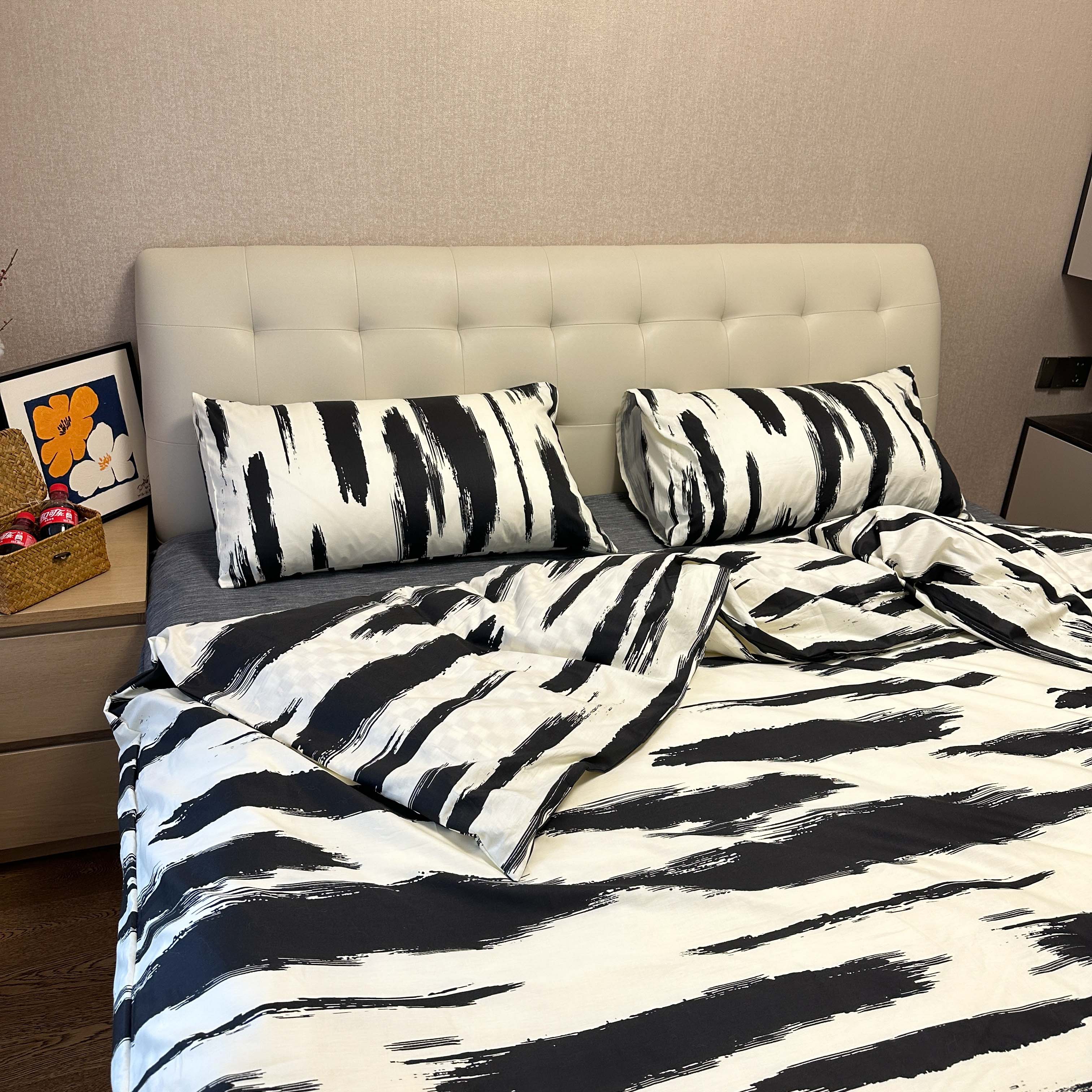 91家纺网 家纺一手货源 找家纺 暮思2023北欧简约水波纹博主13372纯棉四件套水波纹炭黑