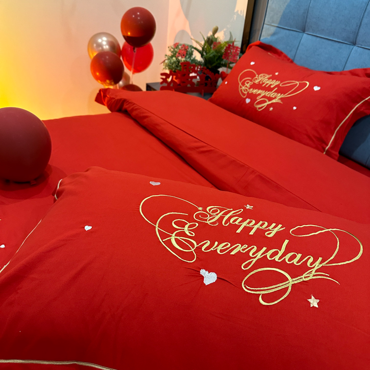 91家纺网 家纺一手货源 找家纺 金麦家纺2024新款磨毛婚庆四件套婚庆被大红喜被星语星愿