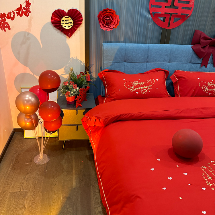 91家纺网 家纺一手货源 找家纺 金麦家纺2024新款磨毛婚庆四件套婚庆被大红喜被星语星愿