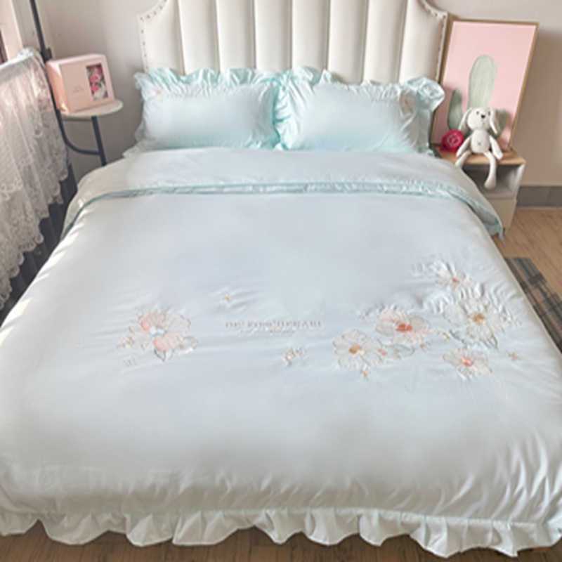 91家纺网 家纺一手货源 找家纺 ab家纺 2023新款满绣水洗棉四件套 水兰