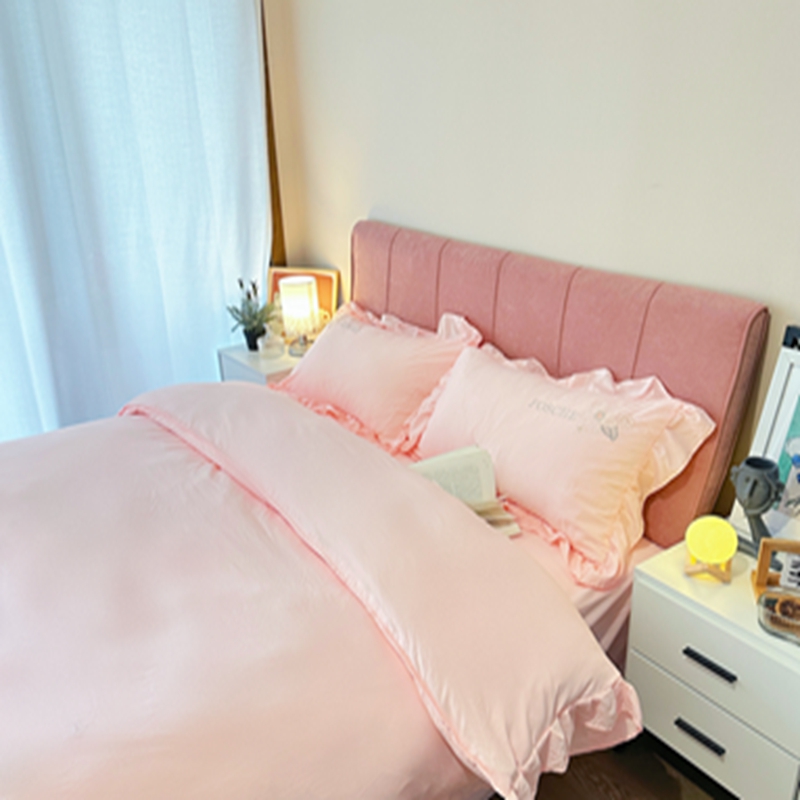 91家纺网 家纺一手货源 找家纺 ab家纺 2023新款满绣水洗棉四件套 浅粉