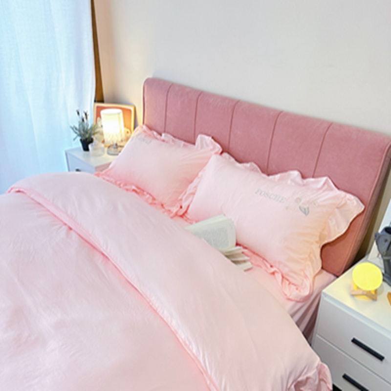 91家纺网 家纺一手货源 找家纺 ab家纺 2023新款满绣水洗棉四件套 浅粉