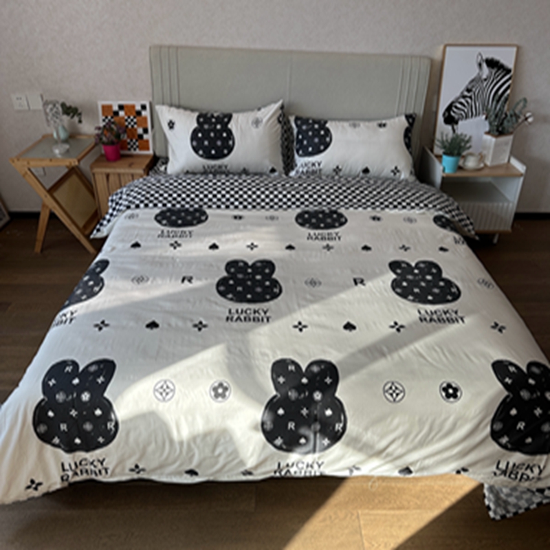 91家纺网 家纺一手货源 找家纺 感遇2022新款全棉印花四件套系列 幸运兔