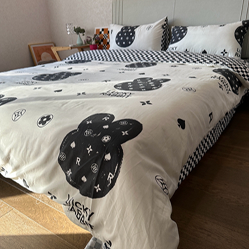 91家纺网 家纺一手货源 找家纺 感遇2022新款全棉印花四件套系列 幸运兔