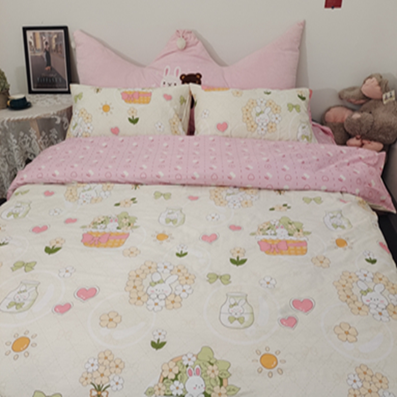 91家纺网 家纺一手货源 找家纺 感遇2022新款全棉印花四件套系列 爱心小兔