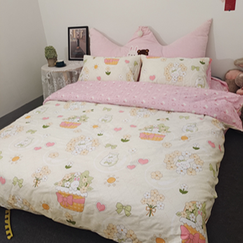 91家纺网 家纺一手货源 找家纺 感遇2022新款全棉印花四件套系列 爱心小兔