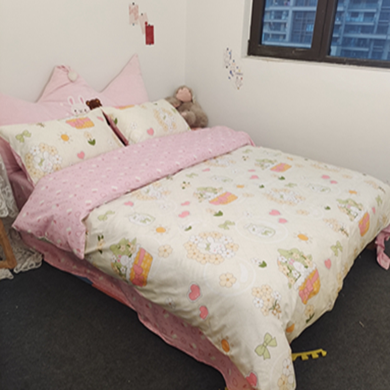 91家纺网 家纺一手货源 找家纺 感遇2022新款全棉印花四件套系列 爱心小兔