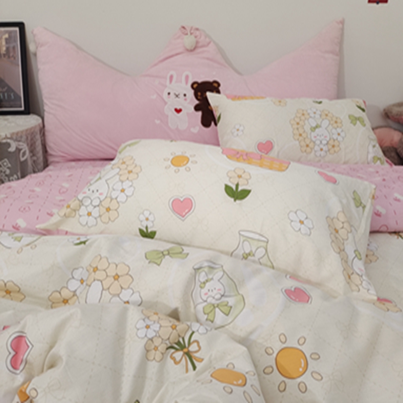 91家纺网 家纺一手货源 找家纺 感遇2022新款全棉印花四件套系列 爱心小兔