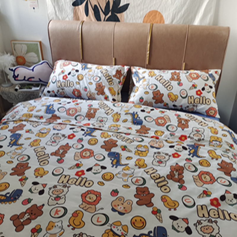 91家纺网 家纺一手货源 找家纺 感遇2022新款全棉印花四件套系列 动物园蓝