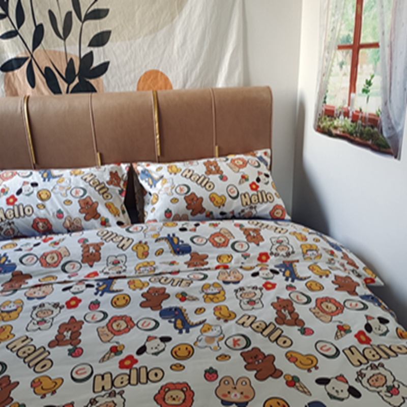 91家纺网 家纺一手货源 找家纺 感遇2022新款全棉印花四件套系列 动物园蓝