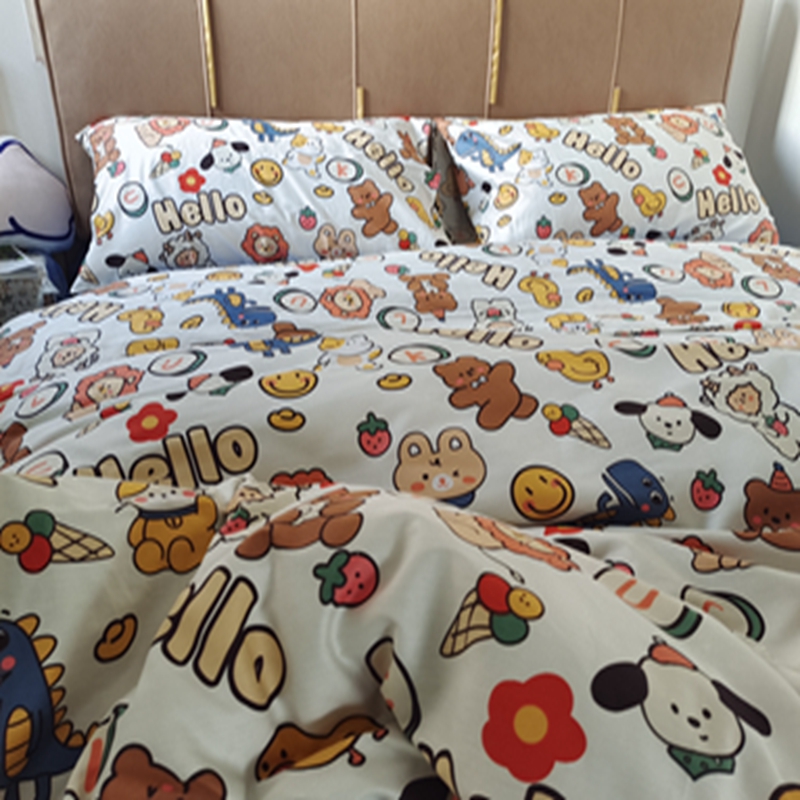 91家纺网 家纺一手货源 找家纺 感遇2022新款全棉印花四件套系列 动物园蓝