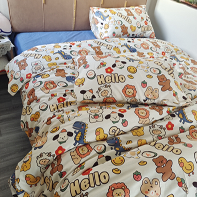 91家纺网 家纺一手货源 找家纺 感遇2022新款全棉印花四件套系列 动物园蓝