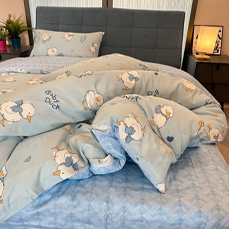 91家纺网 家纺一手货源 找家纺 感遇2022新款全棉印花四件套系列 萌萌鸭