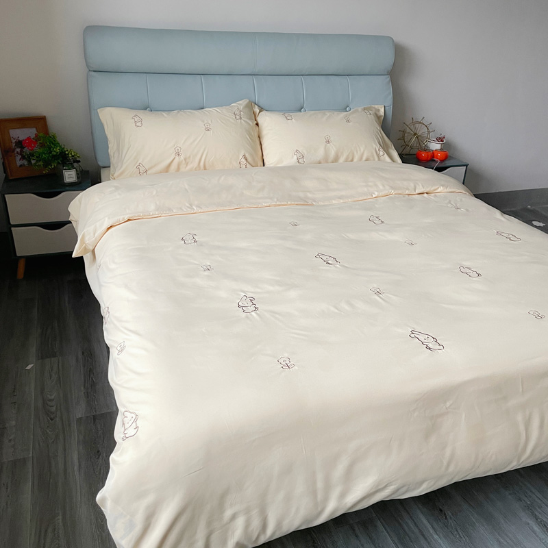 91家纺网 家纺一手货源 找家纺 N先生 2024新款亲肤水洗棉刺绣四件套-小花兔 小花兔-奶黄