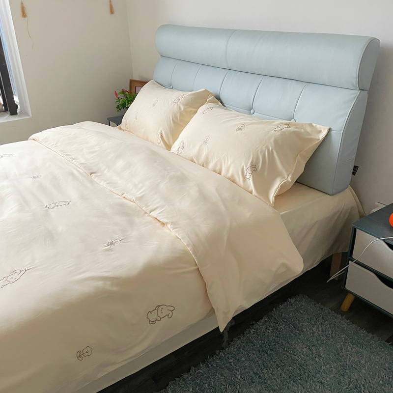 91家纺网 家纺一手货源 找家纺 N先生 2024新款亲肤水洗棉刺绣四件套-小花兔 小花兔-奶黄