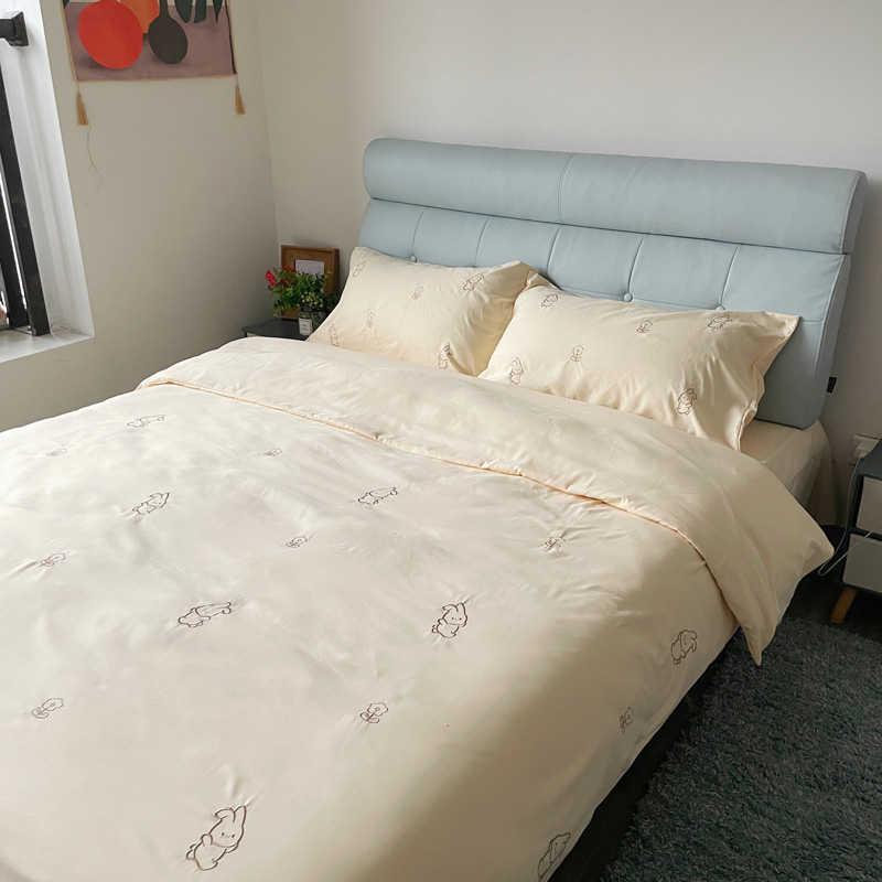 91家纺网 家纺一手货源 找家纺 N先生 2024新款亲肤水洗棉刺绣四件套-小花兔 小花兔-奶黄