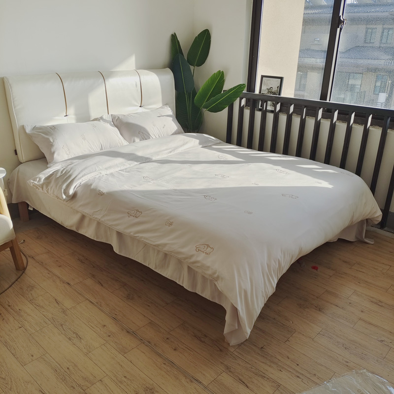 91家纺网 家纺一手货源 找家纺 N先生 2024新款亲肤水洗棉刺绣四件套-小花兔 小花兔-银灰