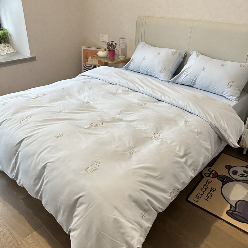 91家纺网 家纺一手货源 找家纺 N先生 2024新款亲肤水洗棉刺绣四件套-小花兔 小花兔-蓝