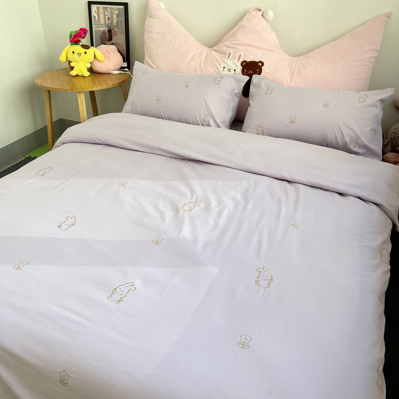 91家纺网 家纺一手货源 找家纺 N先生 2024新款亲肤水洗棉刺绣四件套-小花兔 小花兔-紫