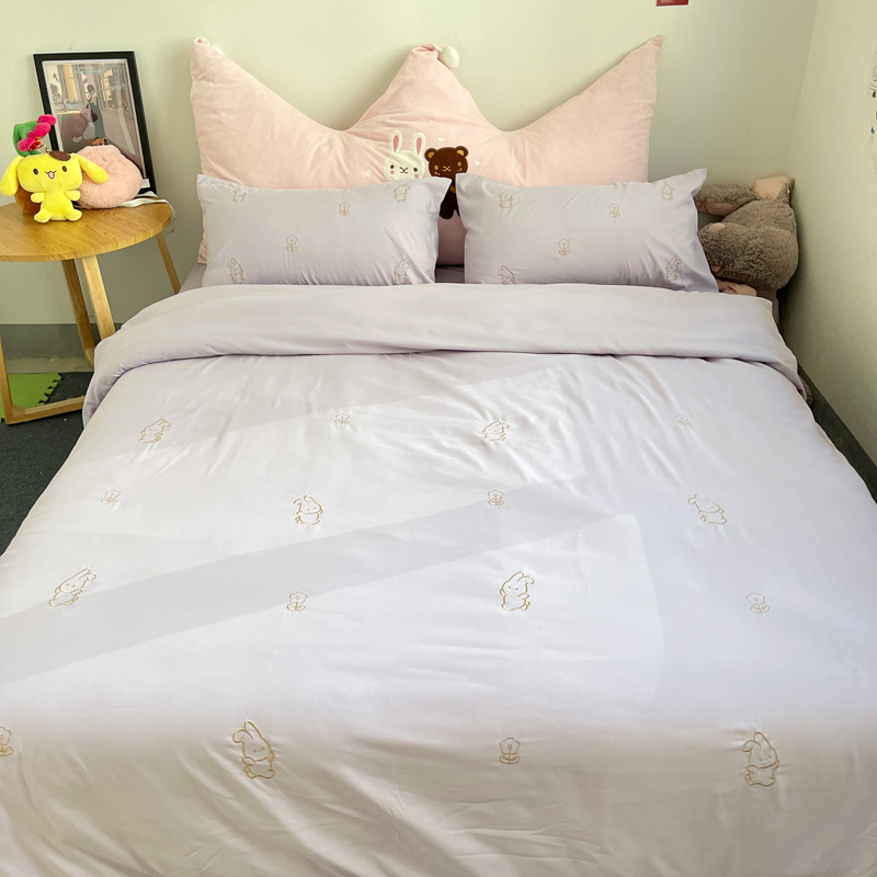 91家纺网 家纺一手货源 找家纺 N先生 2024新款亲肤水洗棉刺绣四件套-小花兔 小花兔-紫