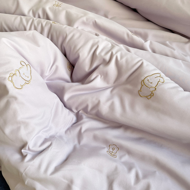 91家纺网 家纺一手货源 找家纺 N先生 2024新款亲肤水洗棉刺绣四件套-小花兔 小花兔-紫