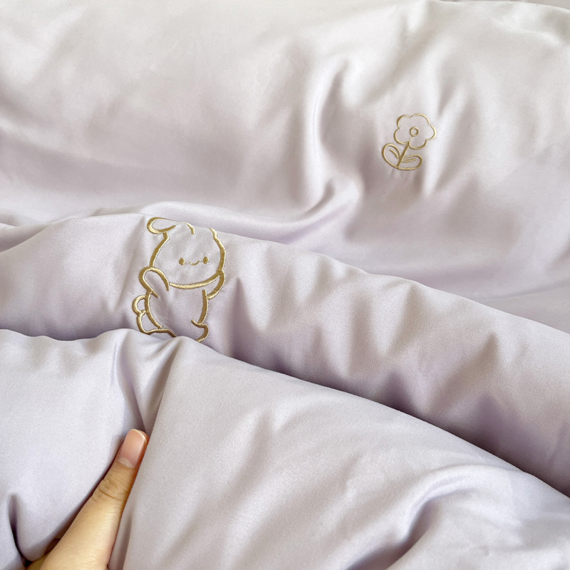91家纺网 家纺一手货源 找家纺 N先生 2024新款亲肤水洗棉刺绣四件套-小花兔 小花兔-紫